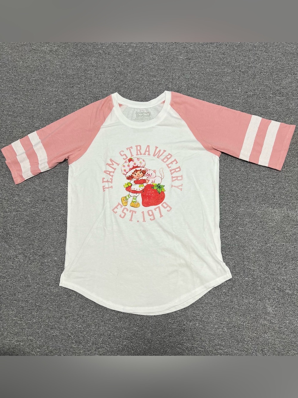 Strawberry Short Sleeve Raglan Tee - Pink & White